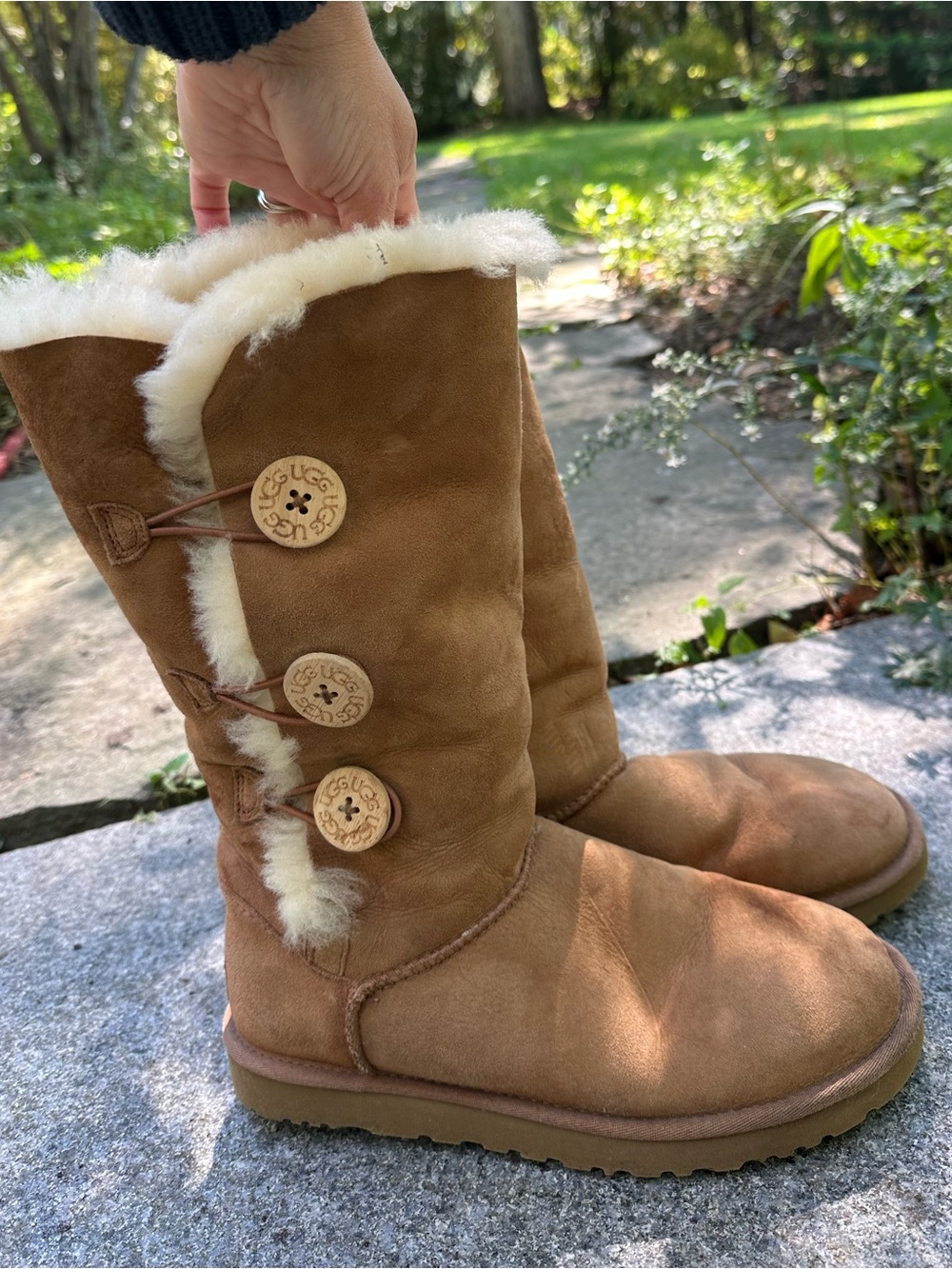 UGG Chestnut Button-Detail Tall Shearling Boots